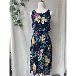 Vintage Liberty House Young Hawaii Floral Sleeveless Midi Dress Size Small Rayon
